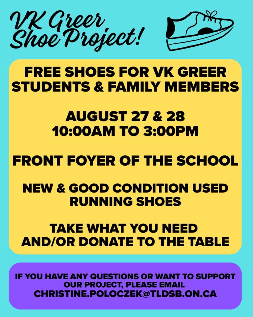 Free shoes available for VXG GRE students and their family members.